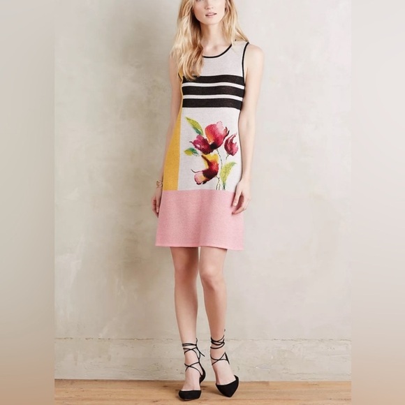 Anthropologie Troubador Petale Wool Knit Shift Dress Size‎ XS Floral Print Color - Picture 1 of 13